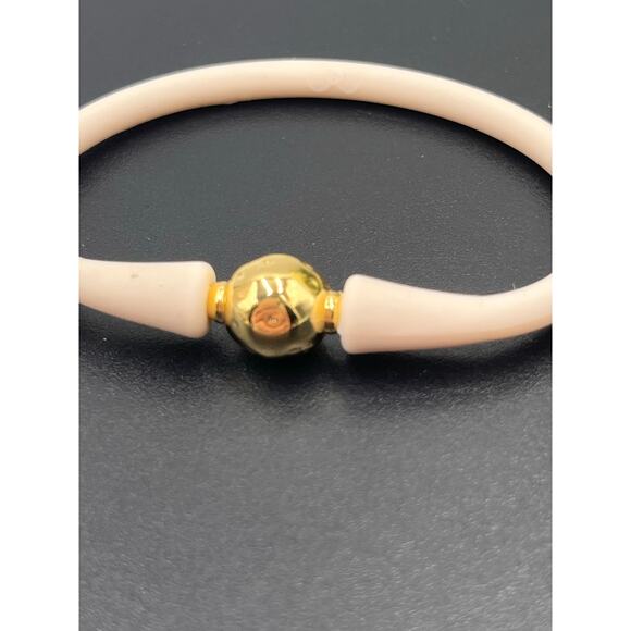 Gresham Florence Off White Silicone Water Resistant Hammered Gold Ball Bracelet - Picture 11 of 11